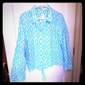 Chico's Blouse Turquoise and White sz 3 womens